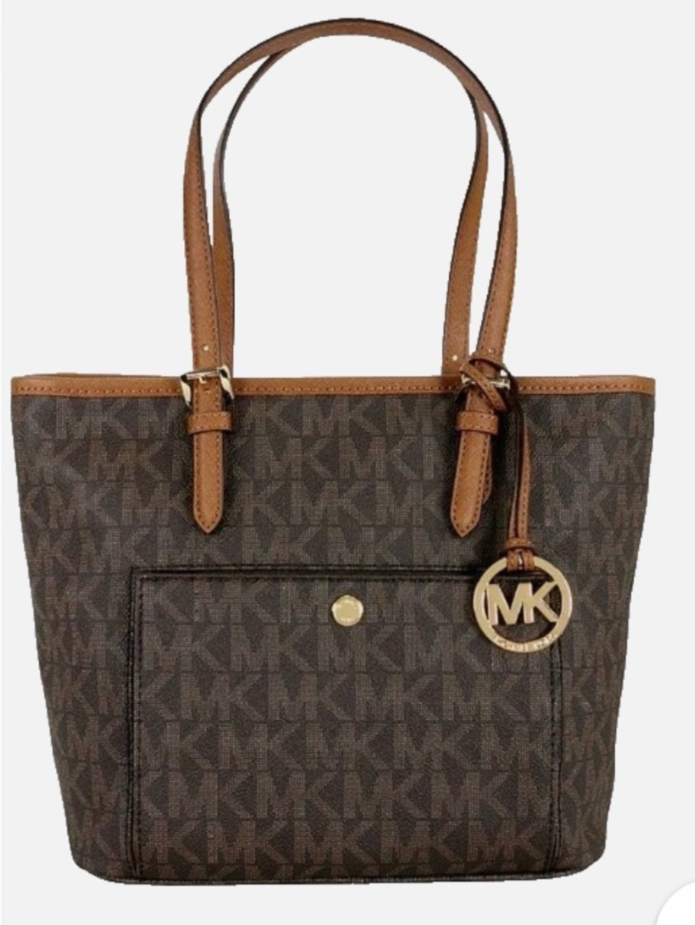 MICHAEL KORS MONOGRAM JET SET TOTE BAG IN BROWN & TAN MK
